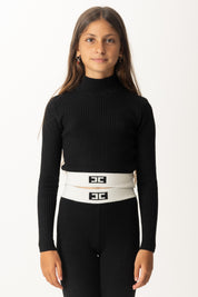 Elisabetta Franchi Bambina Maglia Crop con Fascia Logata In Vita EFMA173CFL040 NERO/MILK