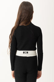 Elisabetta Franchi Bambina Maglia Crop con Fascia Logata In Vita EFMA173CFL040 NERO/MILK