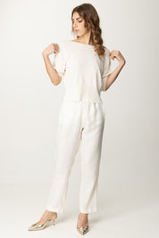 Manila Grace Maglia Crop con Scollo a Barca M430VU OFF WHITE