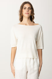 Manila Grace Maglia Crop con Scollo a Barca M430VU OFF WHITE
