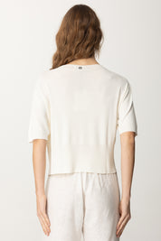 Manila Grace Maglia Crop con Scollo a Barca M430VU OFF WHITE
