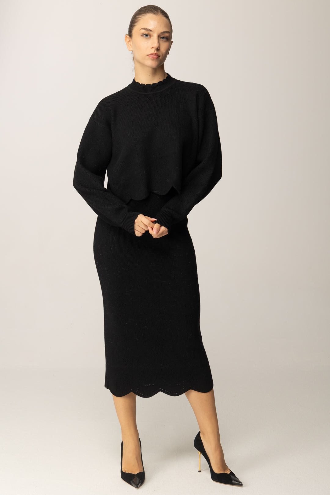 Twin-set Maglia Crop con Smerli con Dettagli Punzonati 252TT3210 NERO