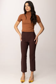 Elisabetta Franchi Maglia Crop con Trasparenze e Bottoncini MK01S62E2 CUOIO