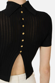 Elisabetta Franchi Maglia Crop con Trasparenze e Bottoncini MK01S62E2 NERO