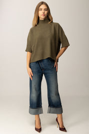 Manila Grace Maglia Dolcevita con Maniche 3/4 M433VU MILITARE