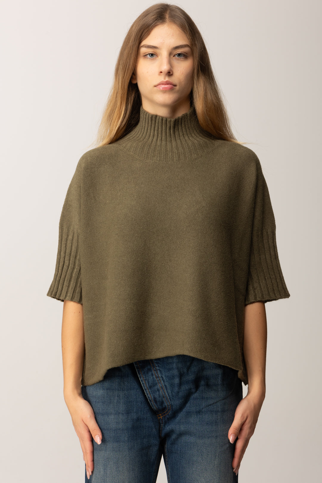 Manila Grace Maglia Dolcevita con Maniche 3/4 M433VU MILITARE