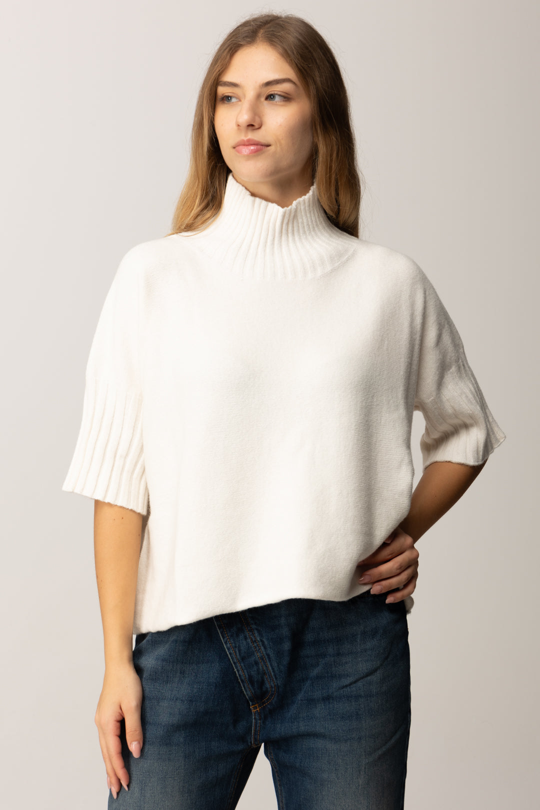 Manila Grace Maglia Dolcevita con Maniche 3/4 M433VU OFF WHITE