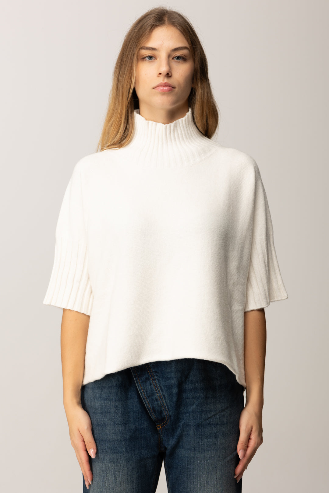 Manila Grace Maglia Dolcevita con Maniche 3/4 M433VU OFF WHITE