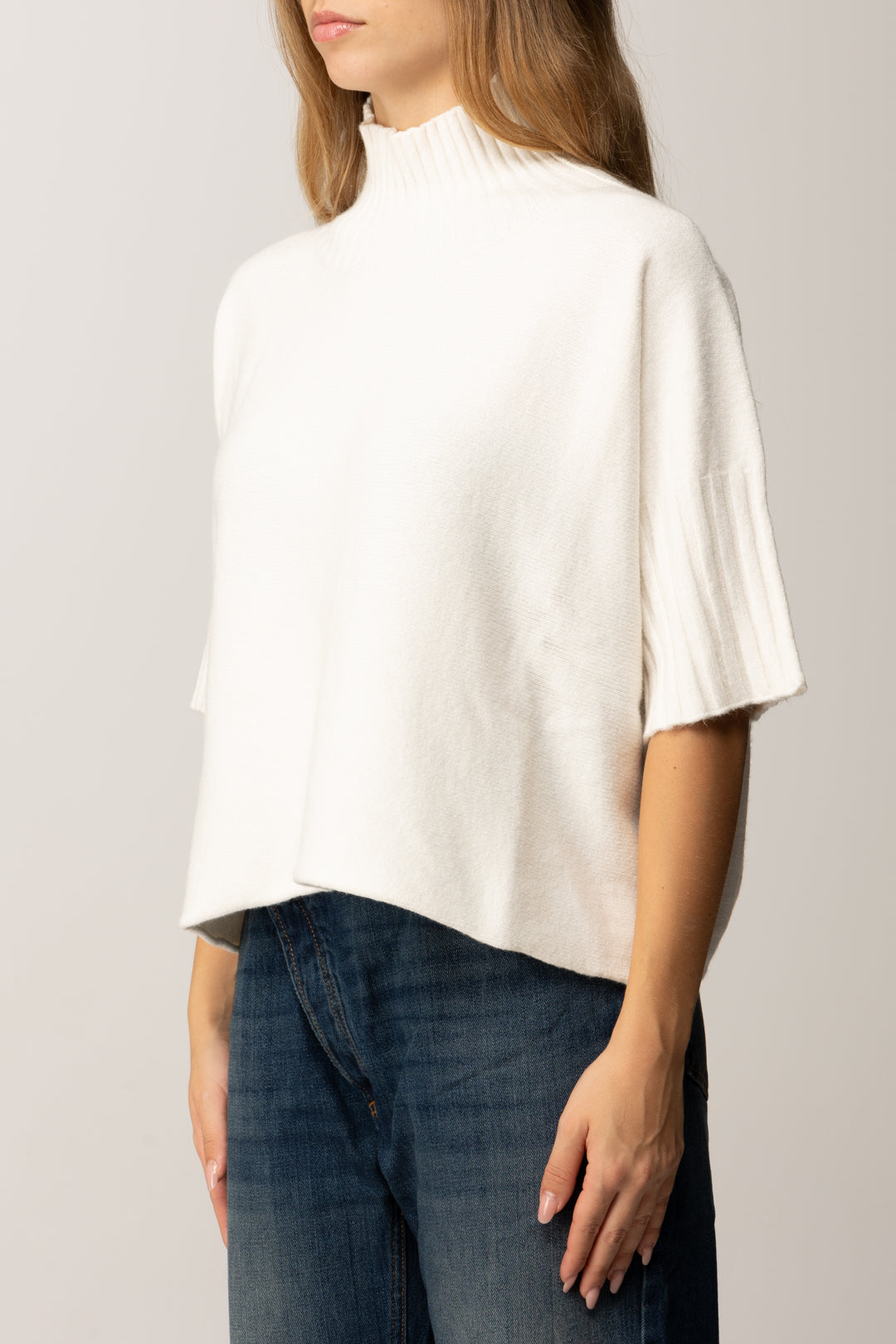 Manila Grace Maglia Dolcevita con Maniche 3/4 M433VU OFF WHITE