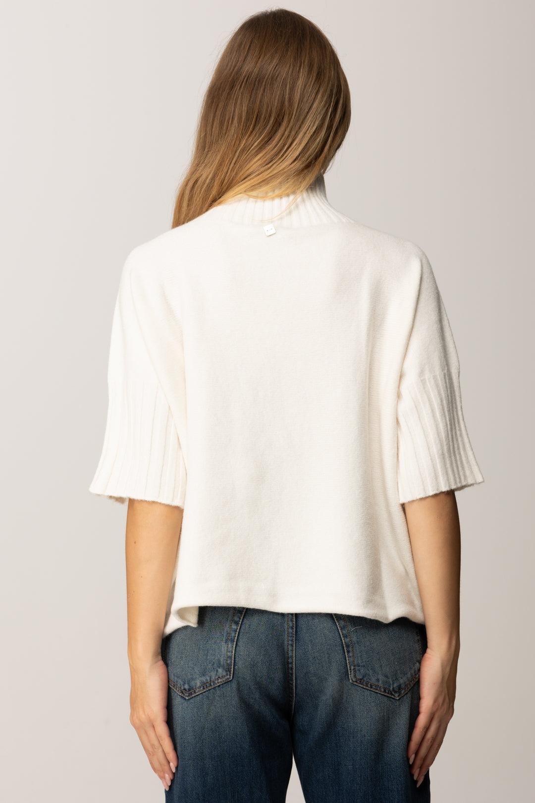 Manila Grace Maglia Dolcevita con Maniche 3/4 M433VU OFF WHITE