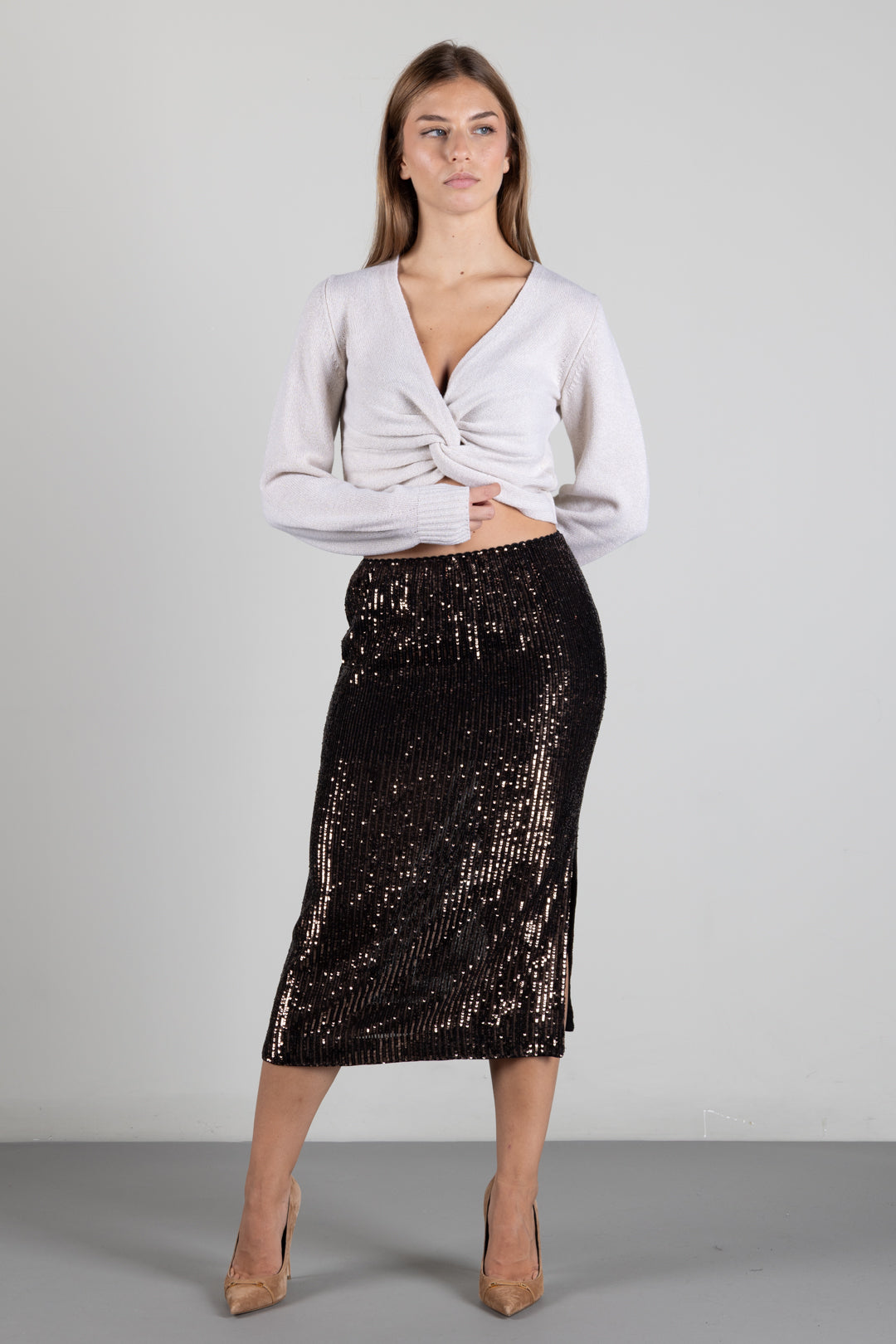 Twin-set Maglia Doppio Uso In Misto Lana con Lurex 262TT3070 NEVE/ORO