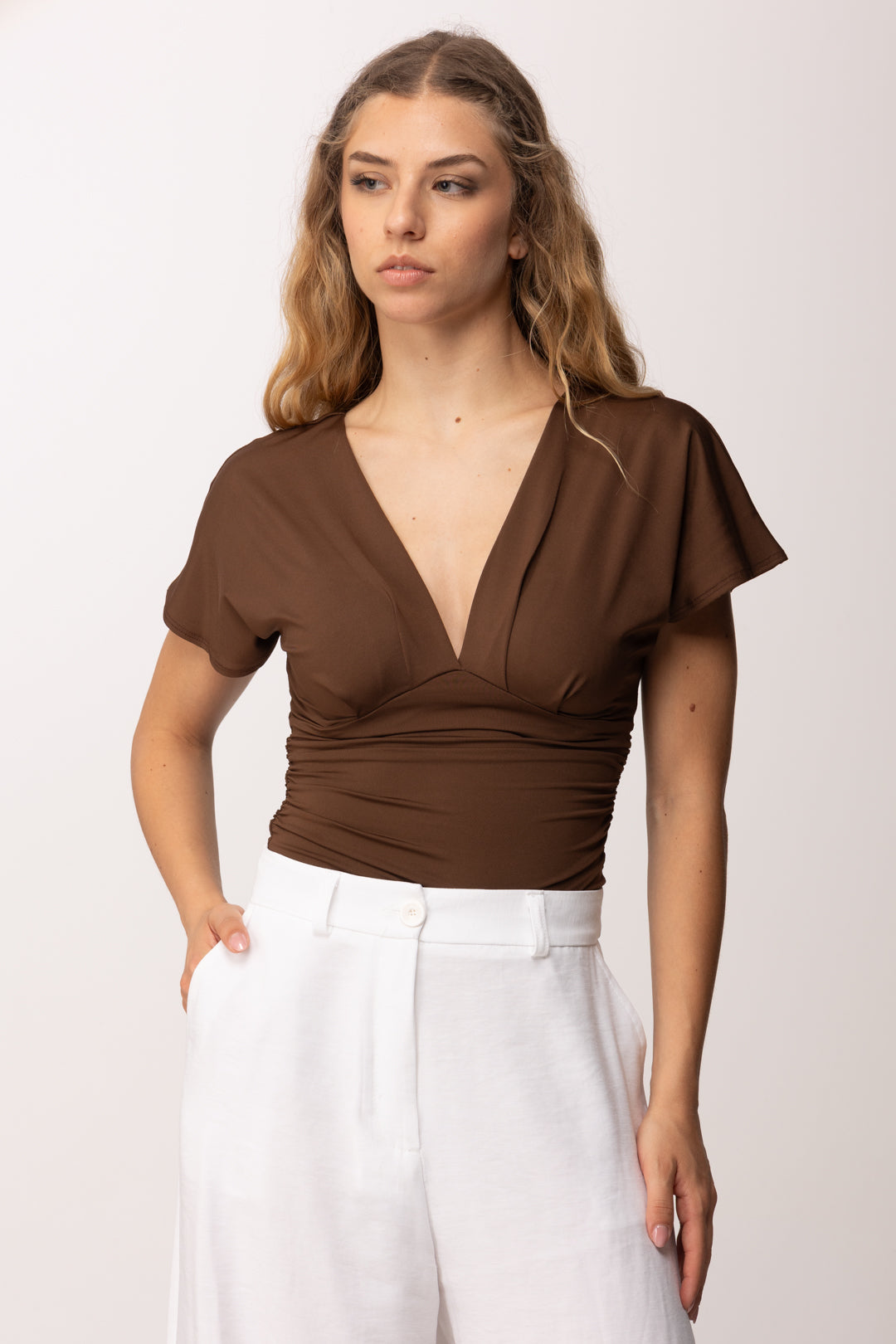 Khloe Femme Maglia Drappeggiata con Scollo a V P3300 CACAO