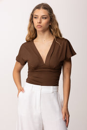 Khloe Femme Maglia Drappeggiata con Scollo a V P3300 CACAO