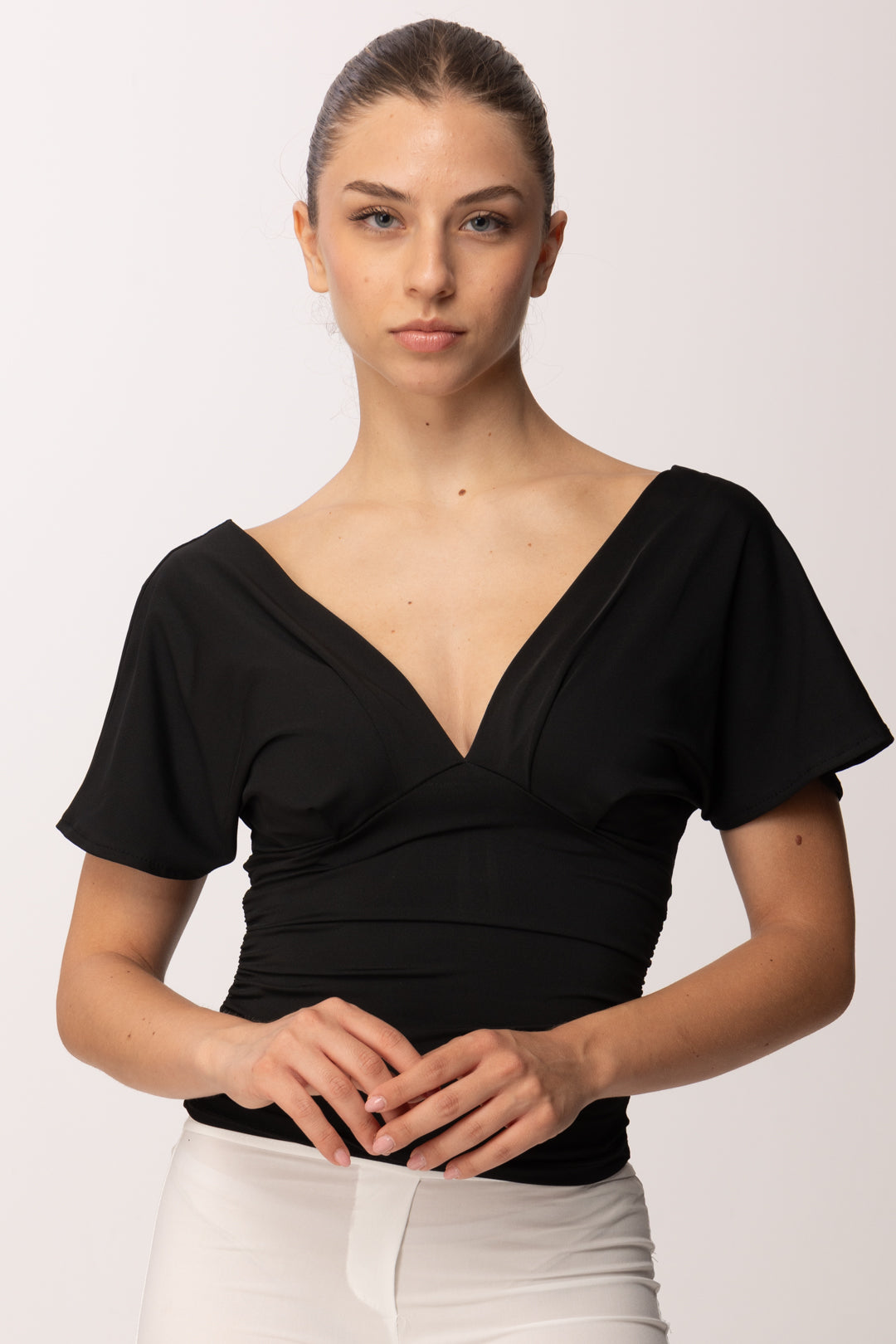 Khloe Femme Maglia Drappeggiata con Scollo a V P3300 NERO