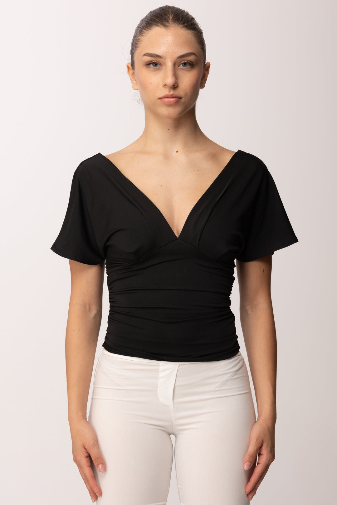 Khloe Femme Maglia Drappeggiata con Scollo a V P3300 NERO