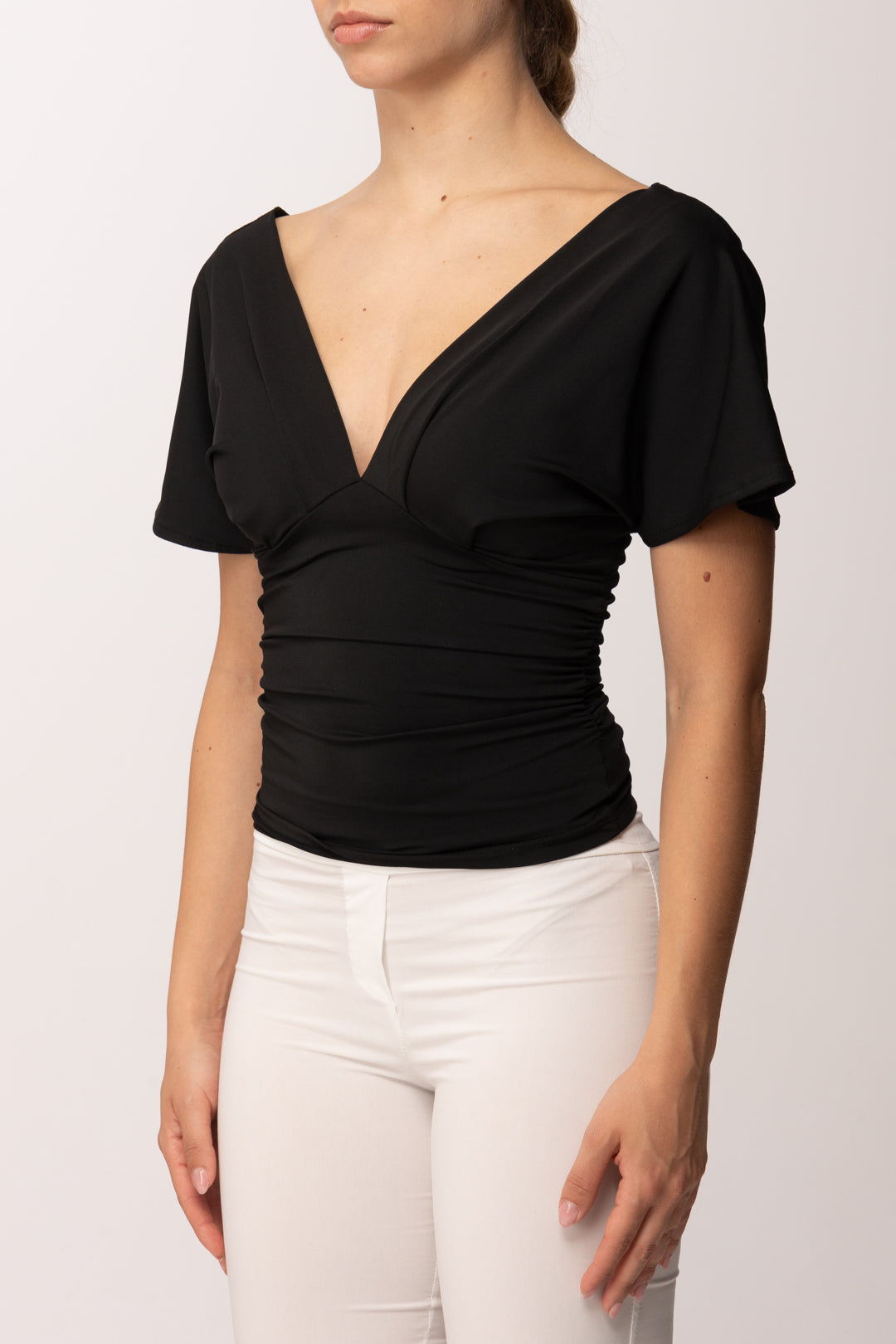 Khloe Femme Maglia Drappeggiata con Scollo a V P3300 NERO