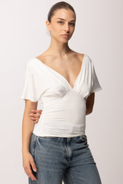 Khloe Femme Maglia Drappeggiata con Scollo a V P3300 PANNA