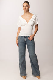 Khloe Femme Maglia Drappeggiata con Scollo a V P3300 PANNA
