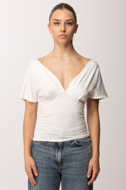 Khloe Femme Maglia Drappeggiata con Scollo a V P3300 PANNA