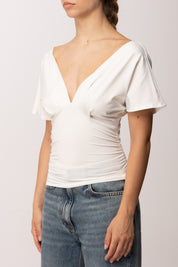 Khloe Femme Maglia Drappeggiata con Scollo a V P3300 PANNA