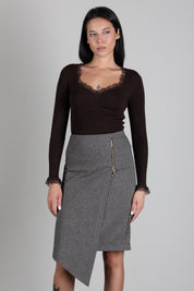 Twin-set Maglia Fitted a Coste con Pizzo 262TP3390 DARKNESS BROWN