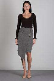 Twin-set Maglia Fitted a Coste con Pizzo 262TP3390 DARKNESS BROWN