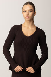 Twin-set Maglia Fitted a Costine con Svasatura 252TT3141 BLACK CHOCOLATE