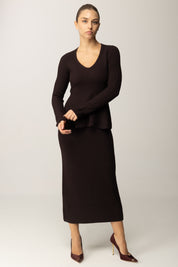 Twin-set Maglia Fitted a Costine con Svasatura 252TT3141 BLACK CHOCOLATE