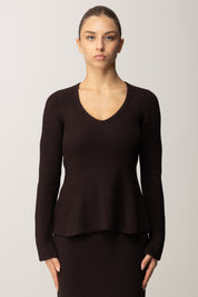 Twin-set Maglia Fitted a Costine con Svasatura 252TT3141 BLACK CHOCOLATE