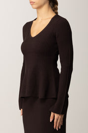 Twin-set Maglia Fitted a Costine con Svasatura 252TT3141 BLACK CHOCOLATE