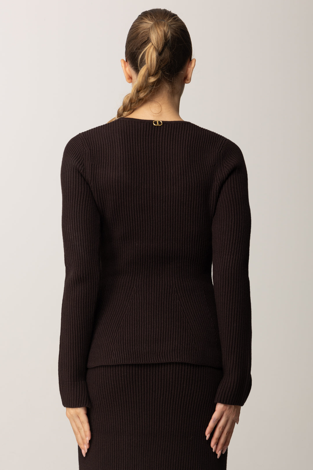 Twin-set Maglia Fitted a Costine con Svasatura 252TT3141 BLACK CHOCOLATE