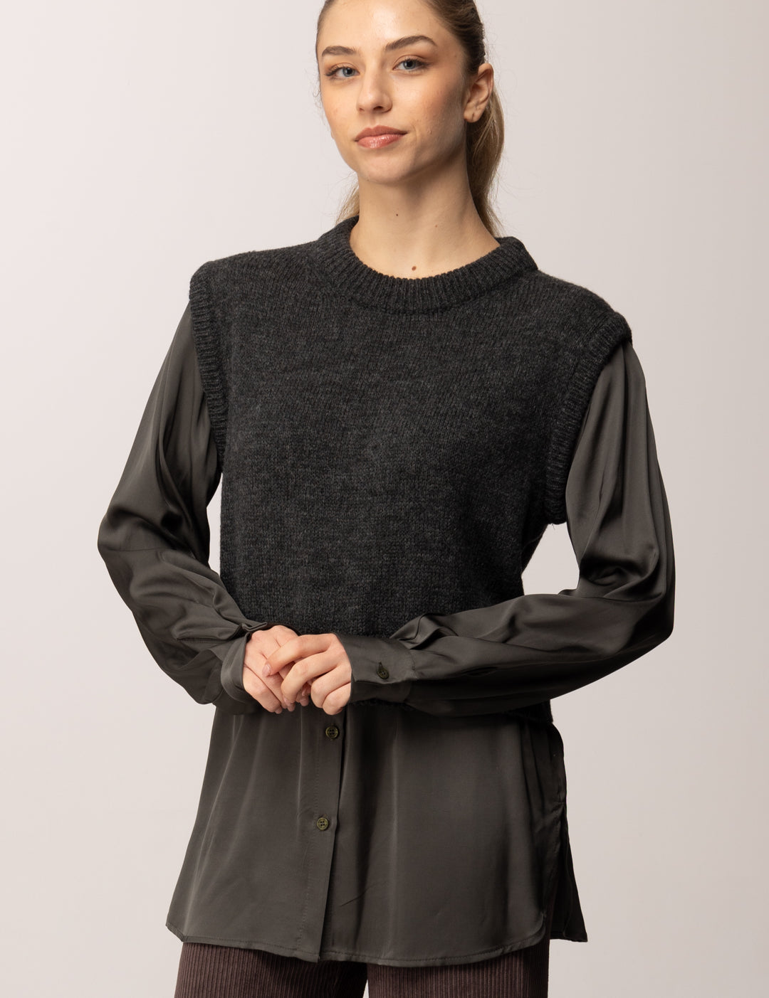 Meme Road Maglia Gilet con Inserti Camicia MRK690 OMBRA