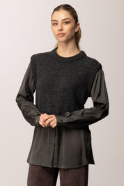 Meme Road Maglia Gilet con Inserti Camicia MRK690 OMBRA