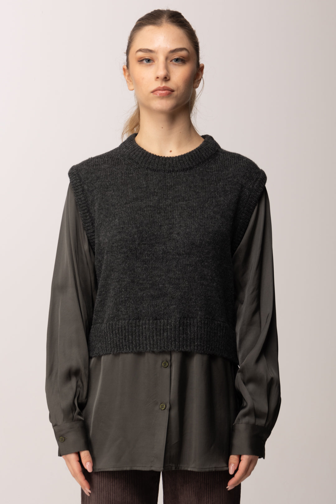 Meme Road Maglia Gilet con Inserti Camicia MRK690 OMBRA