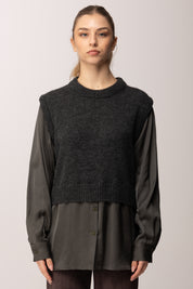 Meme Road Maglia Gilet con Inserti Camicia MRK690 OMBRA