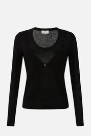Elisabetta Franchi Maglia Girocollo con Inserto a Costine MK35S57E2 NERO