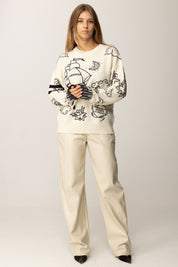 Pinko Maglia Girocollo con Ricami Pop BIANCO/BLU