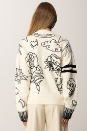 Pinko Maglia Girocollo con Ricami Pop BIANCO/BLU