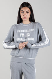 Elisabetta Franchi Maglia Girocollo con Stampa Lettering e Bande Logate MK14S66E2 GRIGIO MELANGE/AVORI