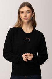 Pinko Maglia Girocollo In Lana Merino 105417 A18M NERO LIMOUSINE