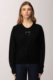 Pinko Maglia Girocollo In Lana Merino 105417 A18M NERO LIMOUSINE