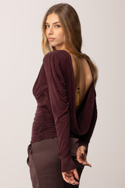 Elisabetta Franchi Maglia In Cupro con Dappeggio e Scollo Sul Retro MD01057E2 MERLOT