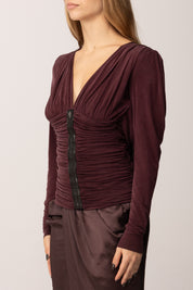 Elisabetta Franchi Maglia In Cupro con Dappeggio e Scollo Sul Retro MD01057E2 MERLOT