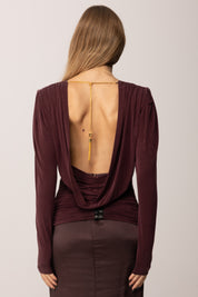 Elisabetta Franchi Maglia In Cupro con Dappeggio e Scollo Sul Retro MD01057E2 MERLOT