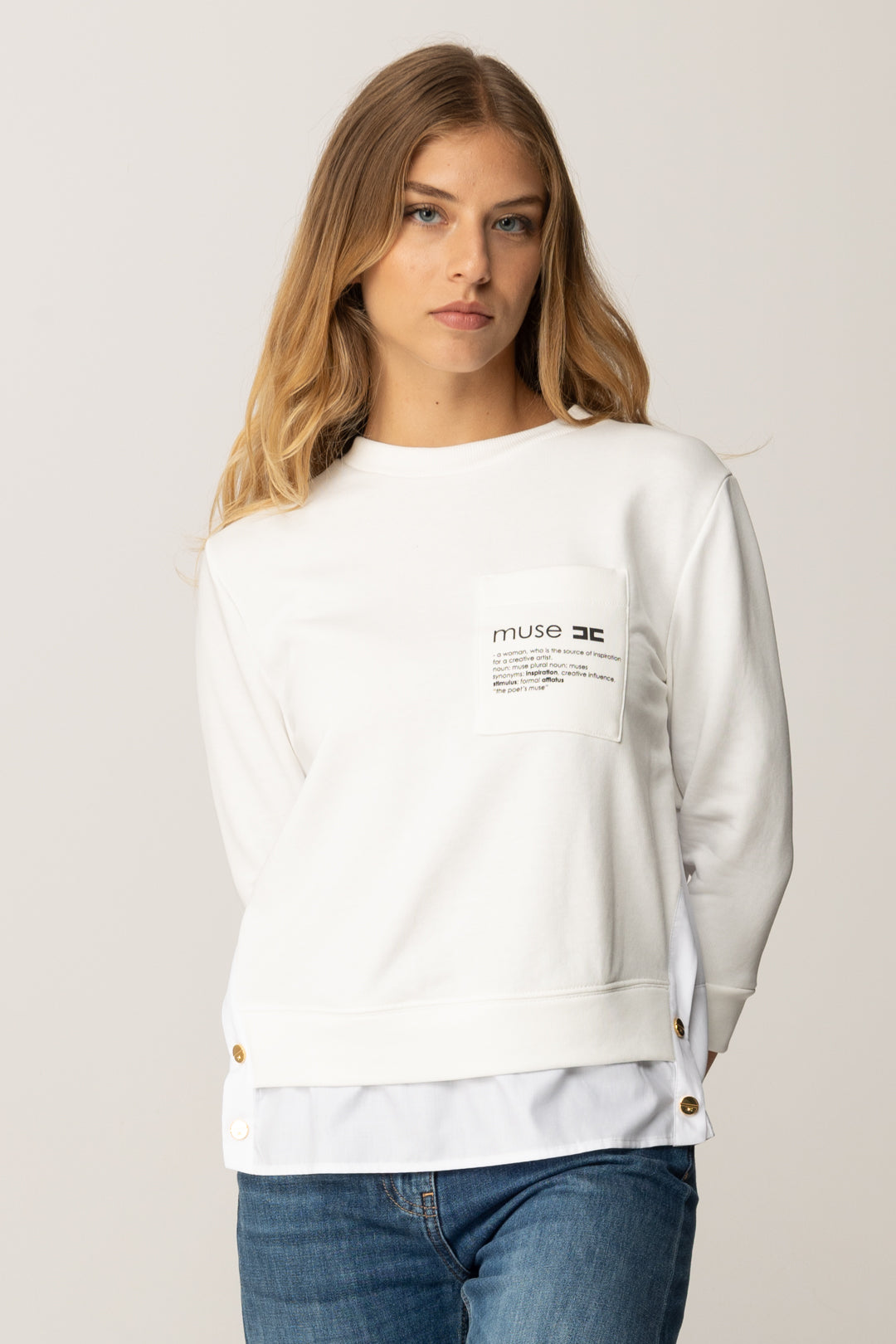 Elisabetta Franchi Maglia In Felpa con Dettagli In Popeline MD00656E2 AVORIO