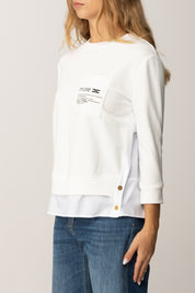 Elisabetta Franchi Maglia In Felpa con Dettagli In Popeline MD00656E2 AVORIO