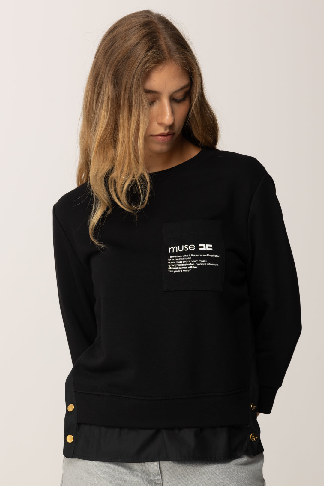 Elisabetta Franchi Maglia In Felpa con Dettagli In Popeline MD00656E2 NERO