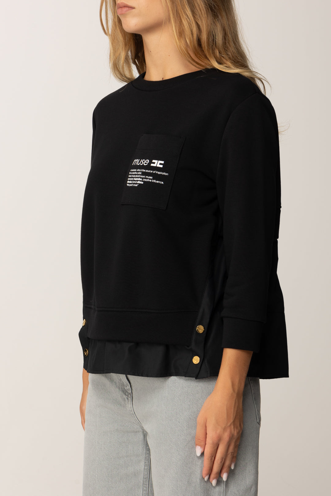 Elisabetta Franchi Maglia In Felpa con Dettagli In Popeline MD00656E2 NERO