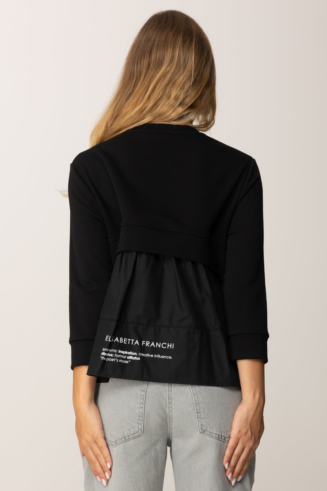 Elisabetta Franchi Maglia In Felpa con Dettagli In Popeline MD00656E2 NERO