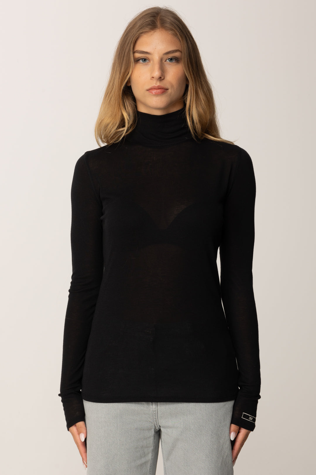 Elisabetta Franchi Maglia In Jersey con Cuciture Lingerie MD61B56E2 NERO